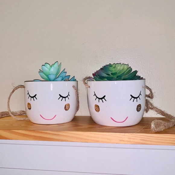 Unbranded Other - Lady Face Planter Succulent Flower Pots Ceramic Planters x 2